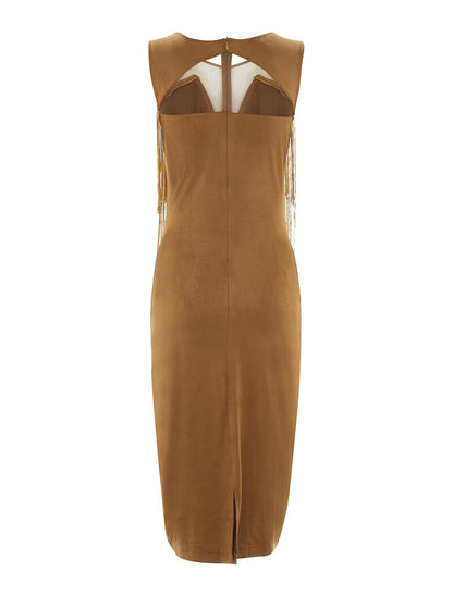 Robe à buste frangé - camel - 2