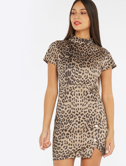 Robe imprimée col cheminé - leopard - 3