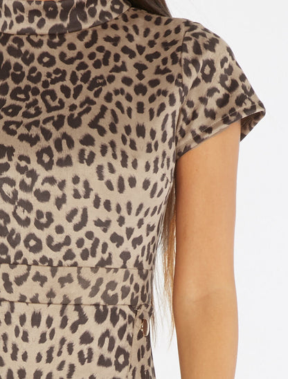 Robe imprimée col cheminé - leopard - 4