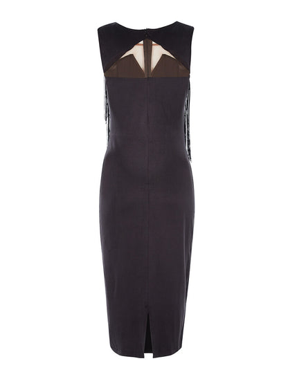 Robe à buste frangé - noir - 1