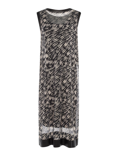 Robe longue imprimée bord simili - beige - 4
