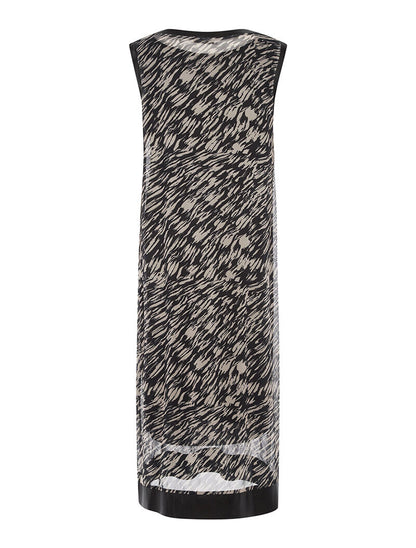 Robe longue imprimée bord simili - beige - 5