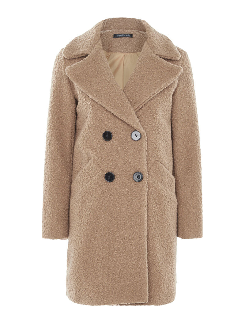 Manteau aspect laine bouclette - camel - 3