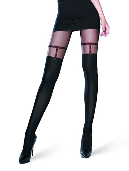 Collants effet jarretelle - noir - 1
