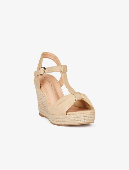 Compensées à ganse plissée en tissu - Beige - 2
