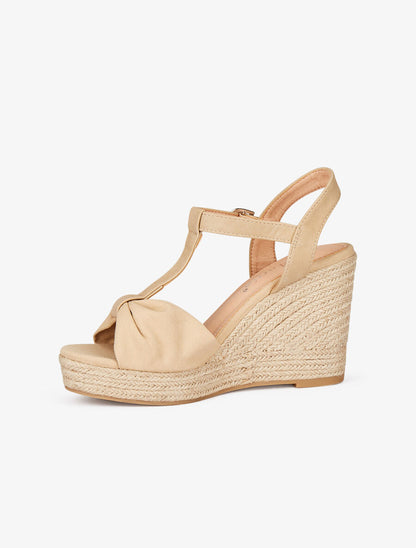 Compensées à ganse plissée en tissu - Beige - 3