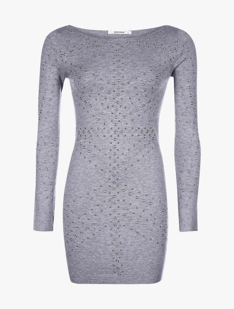 Robe-pull motifs en oeillets - Gris - 1