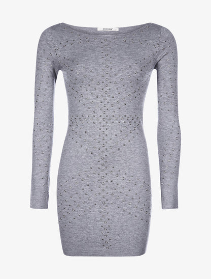 Robe-pull motifs en oeillets - Gris - 1