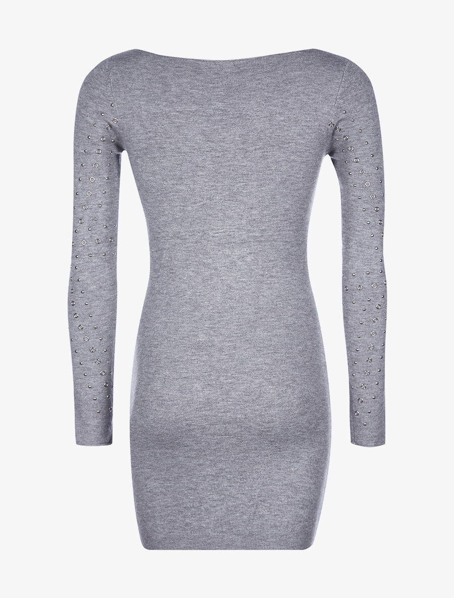 Robe-pull motifs en oeillets - Gris - 2