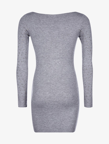 Robe-pull motifs en oeillets - Gris - 2