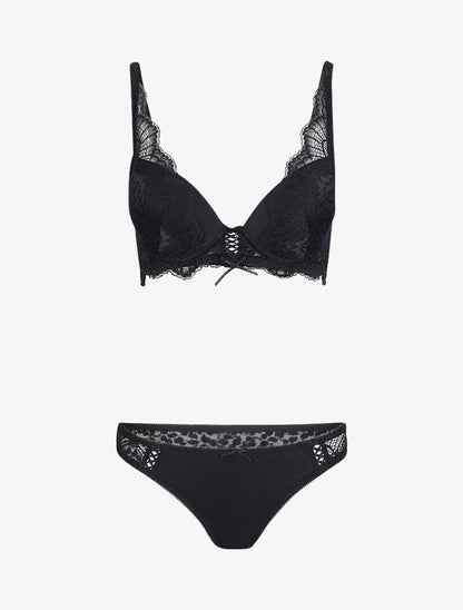 Ensemble en dentelle et culotte ajourée - Noir - 3