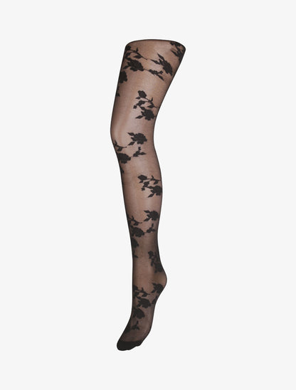 Collants en voile à motifs roses - Noir - 1