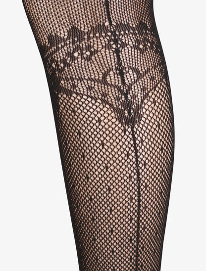 Collants en résille effet jarretière - Noir - 2