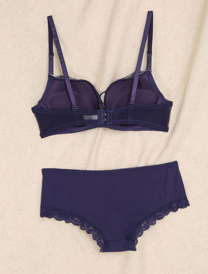 Ensemble en dentelle à liens - Violet/nude - 2