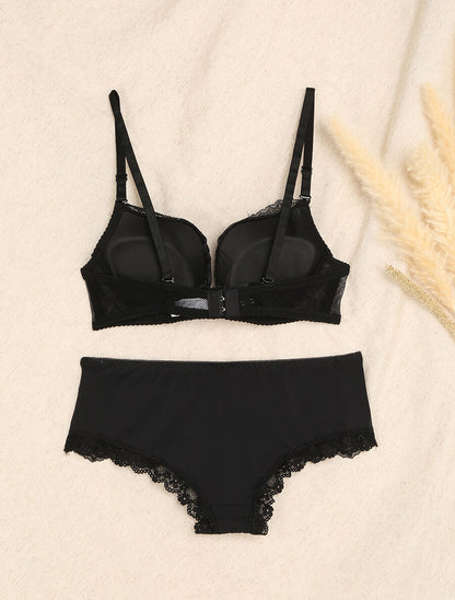 Ensemble en dentelle à liens - Noir - 2