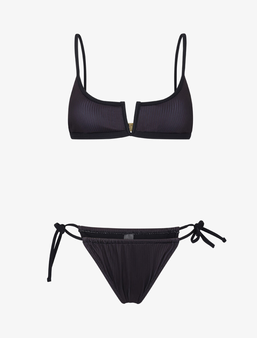 Bikini côtelé à fente - Noir - 1