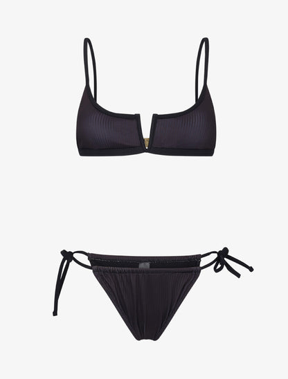 Bikini côtelé à fente - Noir - 1