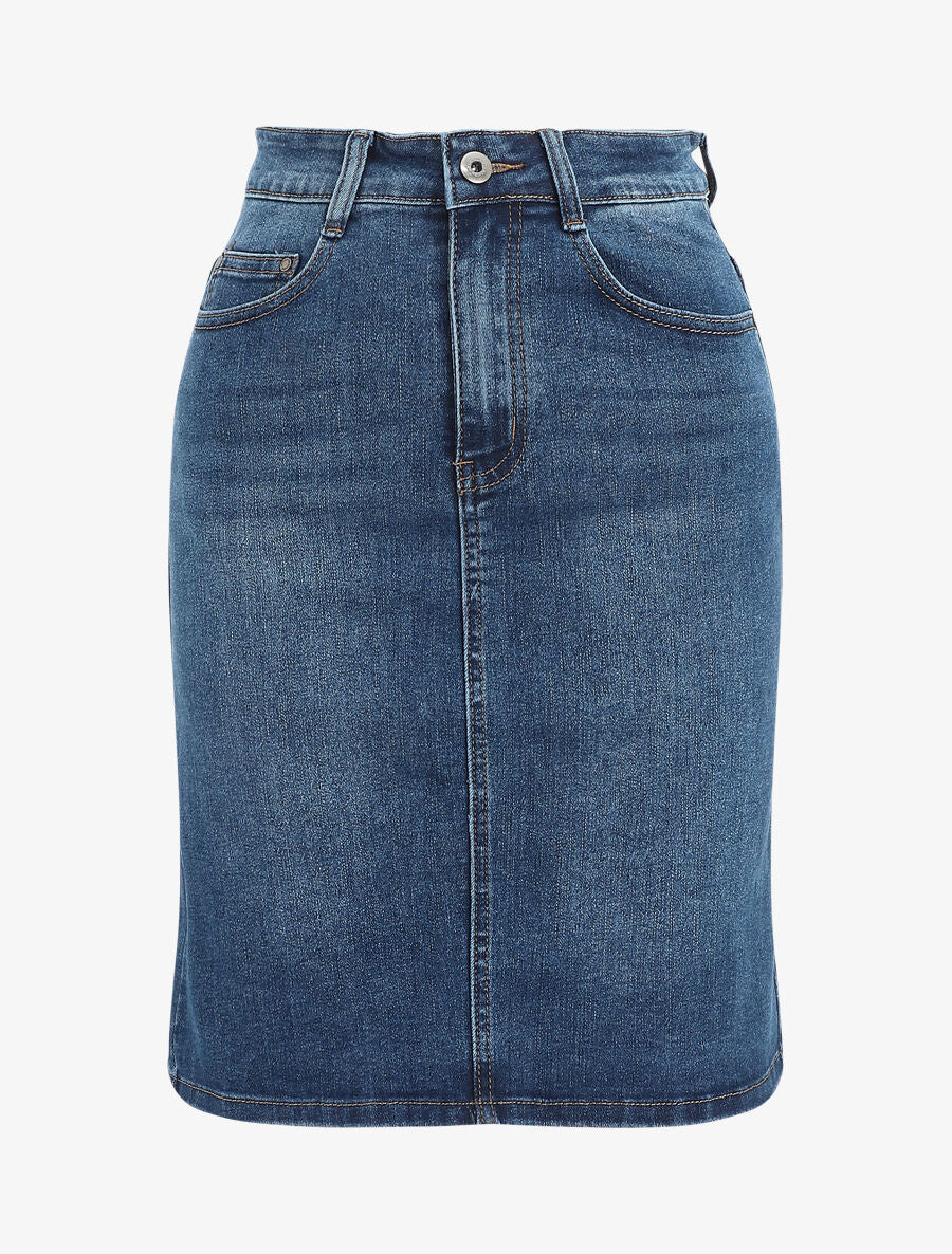 Jupe en jean coupe droite - Bleu - 4