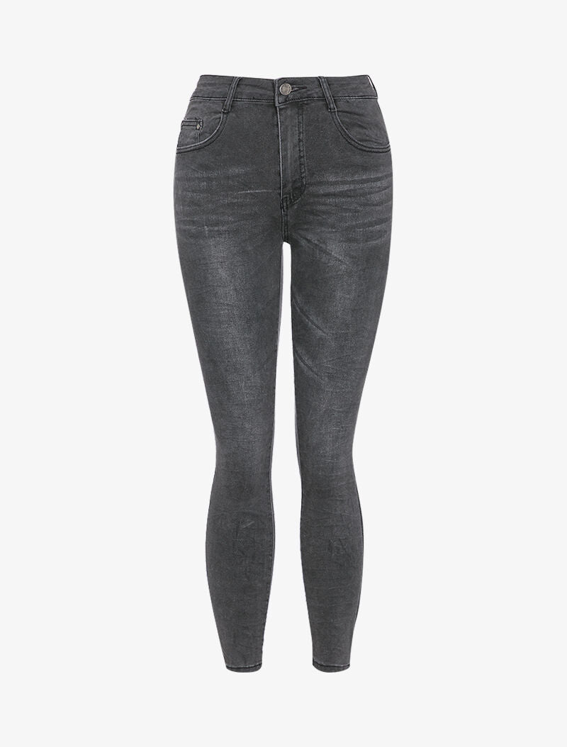 Jean skinny effet froissé - Gris foncé - 1