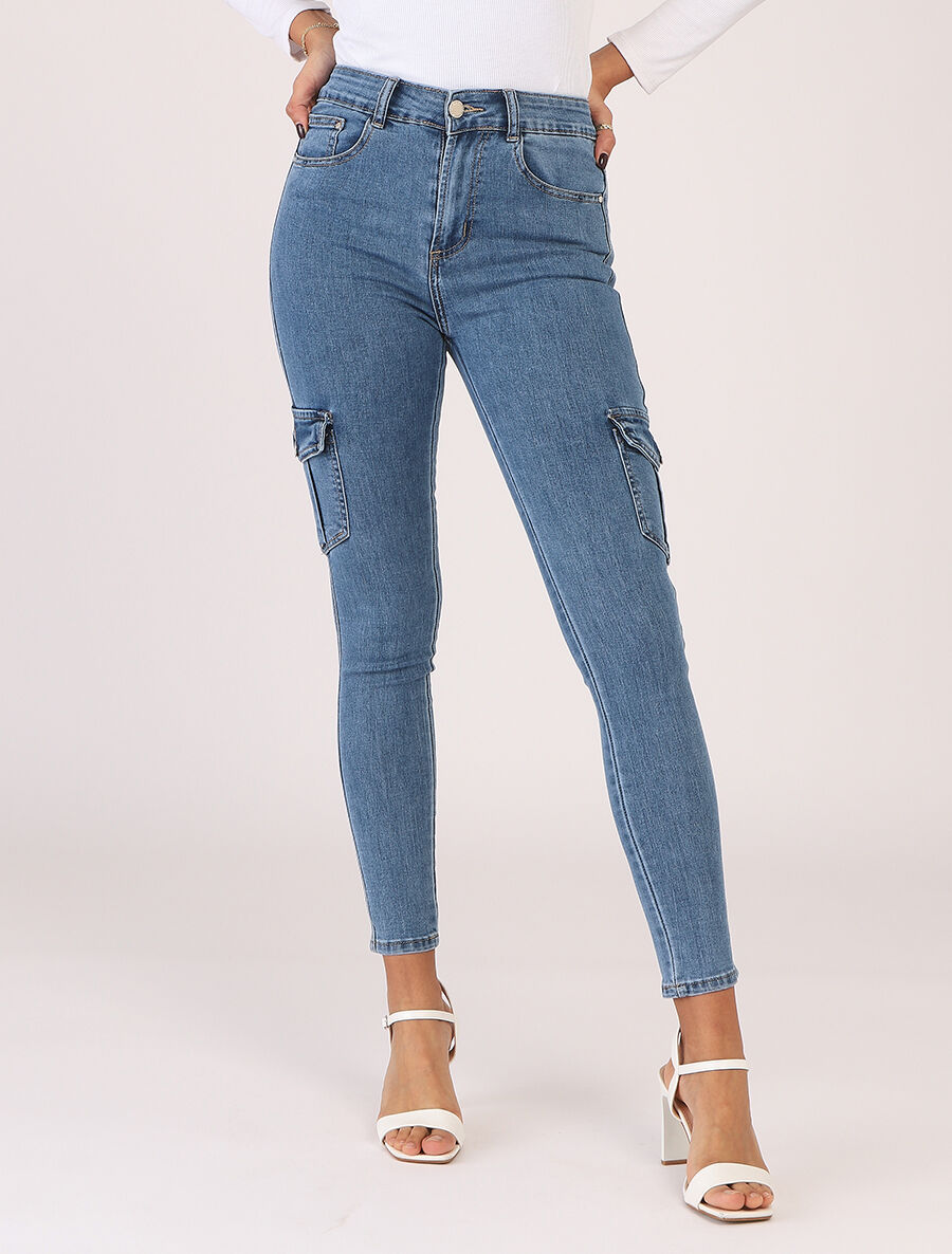 Jean style cargo coupe skinny - Bleu - 4