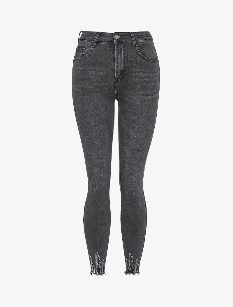 Jean skinny délavé à bords effet usés - Anthracite - 1