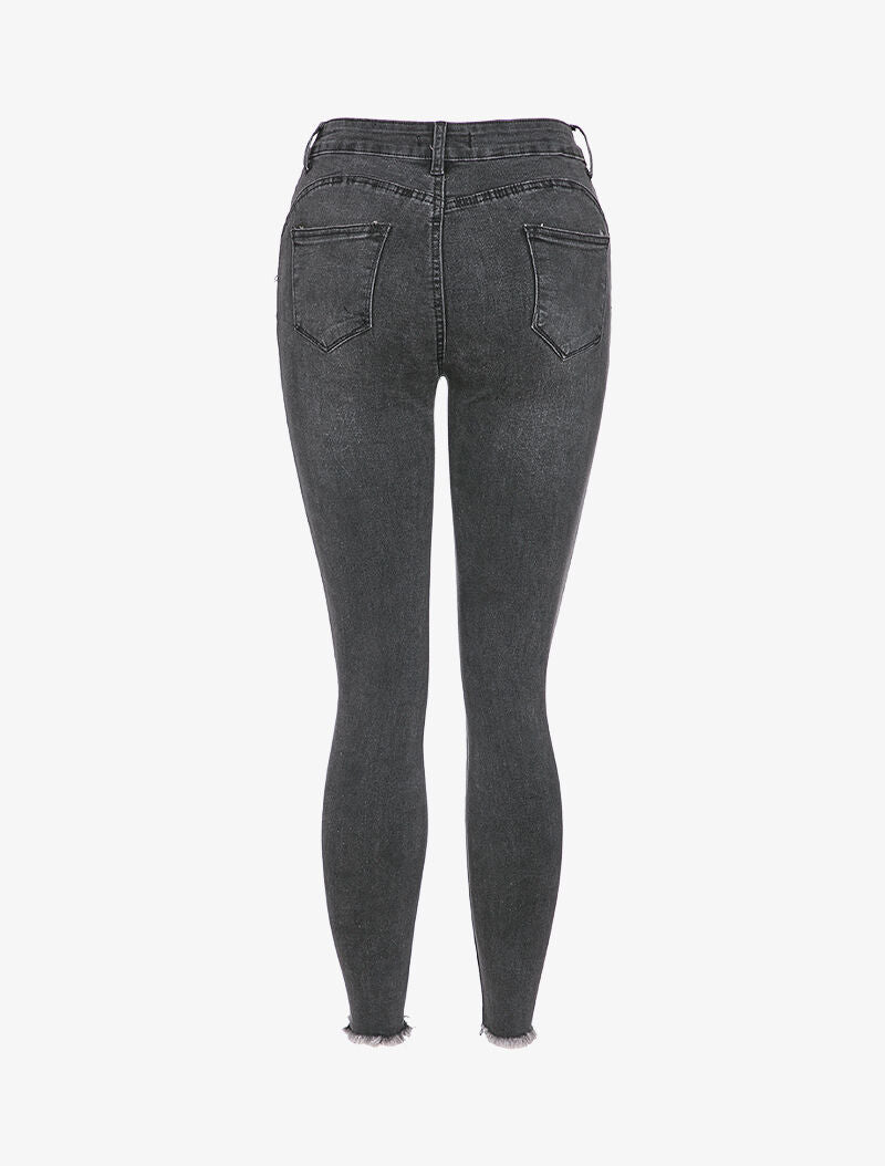 Jean skinny délavé à bords effet usés - Anthracite - 2