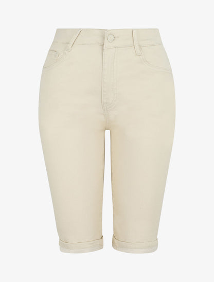 Bermuda push up uni à ourlets - Beige - 1