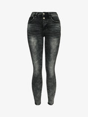 Jeans skinny taille standard à double boutons - Gris foncé - 1