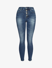 Jeans skinny délavé à fermeture boutonnée - Bleu denim - 1