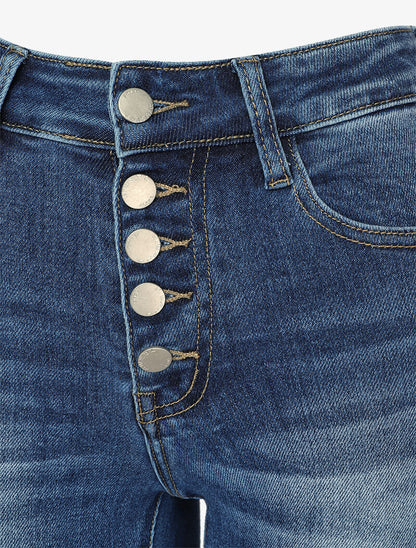 Jeans skinny délavé à fermeture boutonnée - Bleu denim - 3