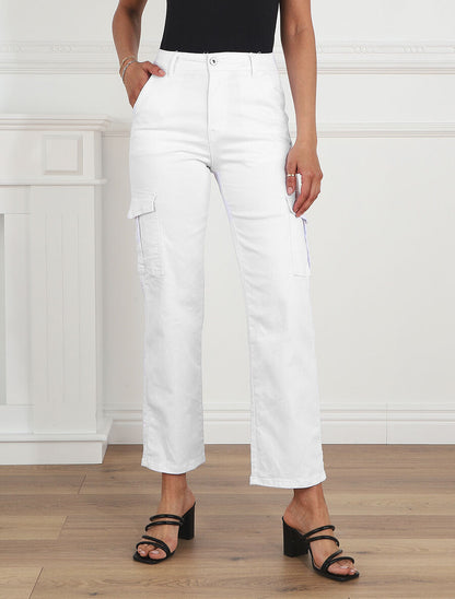 Jean cargo droit taille haute - Blanc - 4