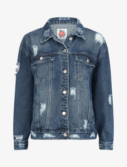 Veste en jean déchiré oversize - Bleu - 4