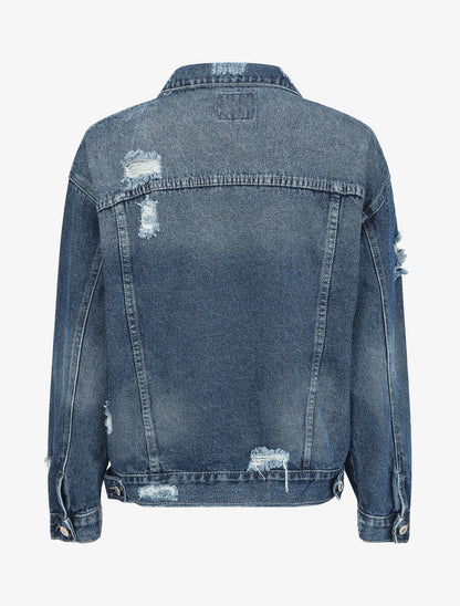 Veste en jean déchiré oversize - Bleu - 2