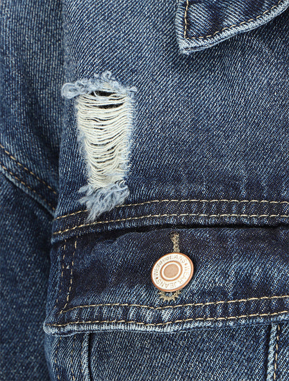Veste en jean déchiré oversize - Bleu - 3
