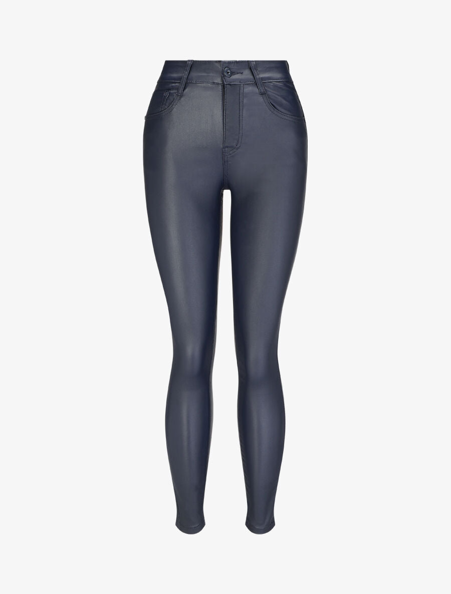 Pantalon uni en simili - Marine - 1