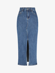Jupe longue en jean coupe droite - Bleu - 1