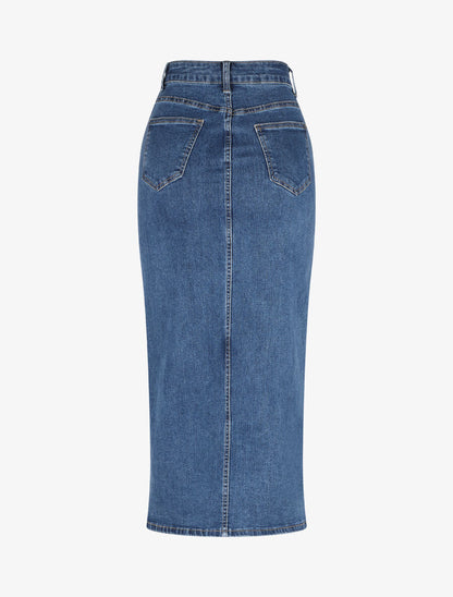 Jupe longue en jean coupe droite - Bleu - 2