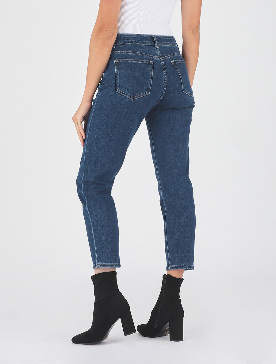 Jean mom taille haute à coutures - Bleu - 3
