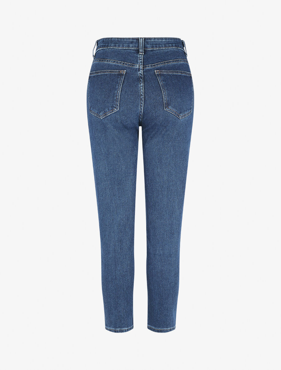 Jean mom taille haute à coutures - Bleu - 6