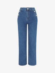 Jean à taille haute coupe boyfriend - Bleu - 5