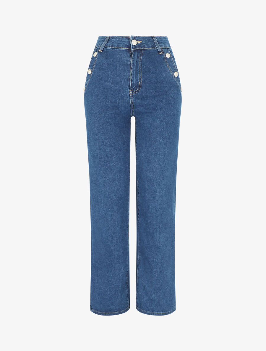 Jean à taille haute coupe boyfriend - Bleu - 5