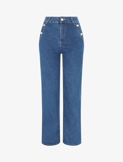 Jean à taille haute coupe boyfriend - Bleu - 5