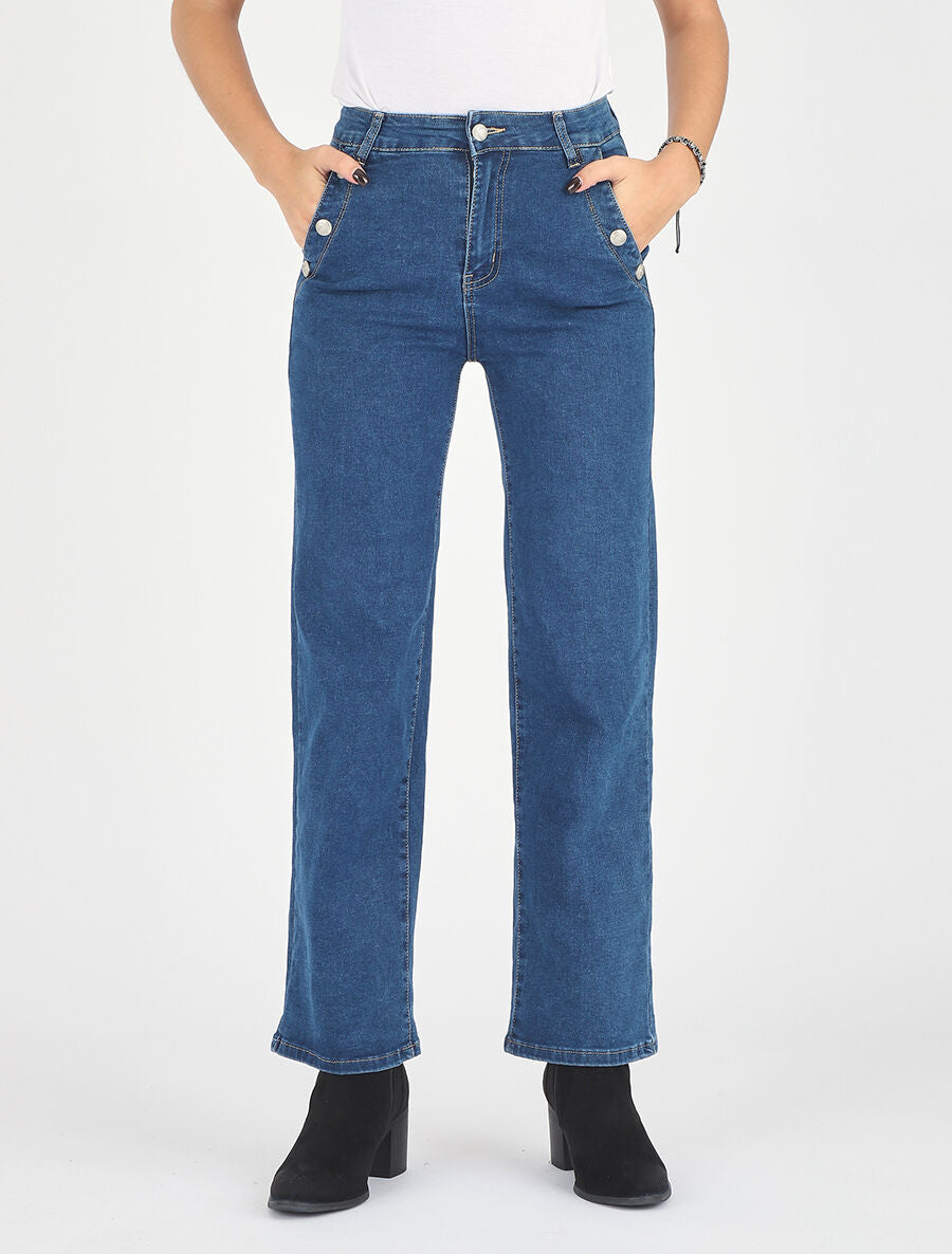 Jean à taille haute coupe boyfriend - Bleu - 4