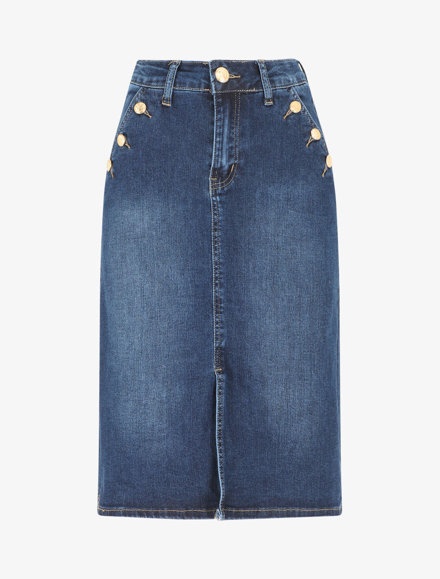 Jupe en jean à boutons - Bleu - 4