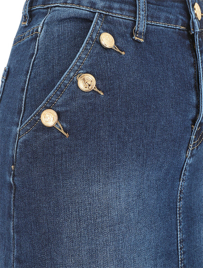 Jupe en jean à boutons - Bleu - 3