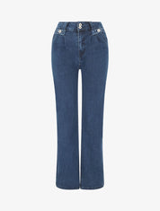 Jean classique à taille haute coupe droite - Bleu - 1