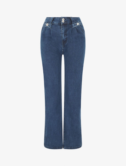 Jean classique à taille haute coupe droite - Bleu - 1