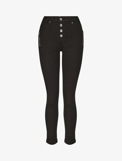 Jean taille haute effet froissé coupe slim - Noir - 4