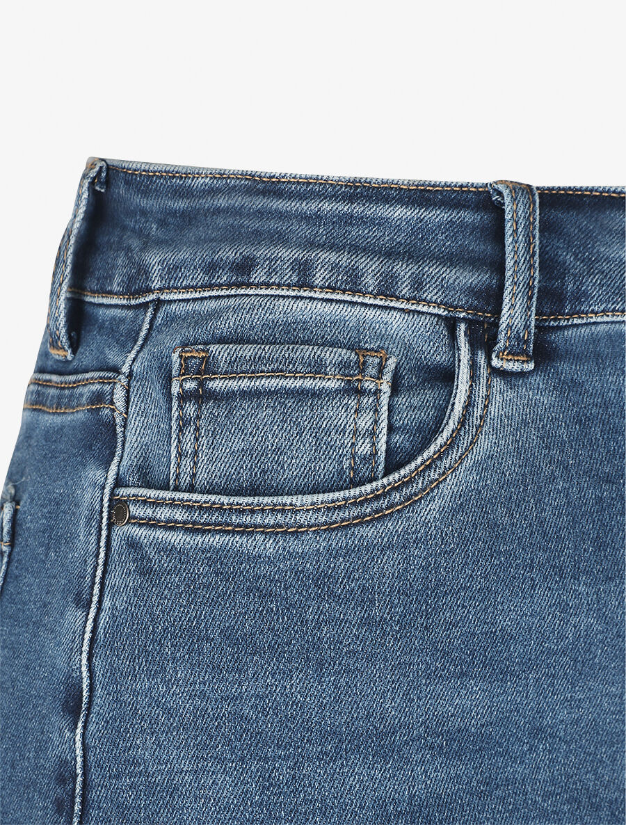 Jupe droite fendue à taille haute - Bleu - 3