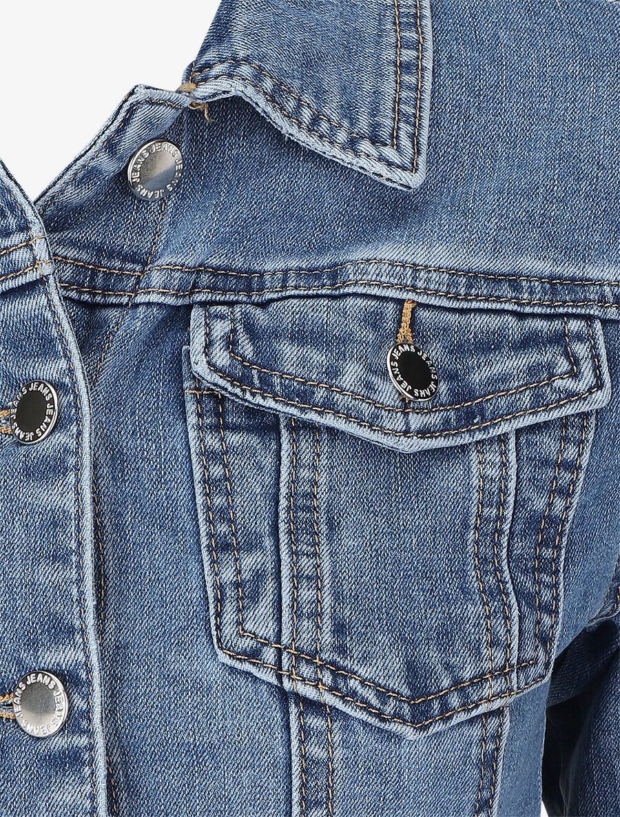 Veste courte en jean coupe ajustée - Bleu - 3